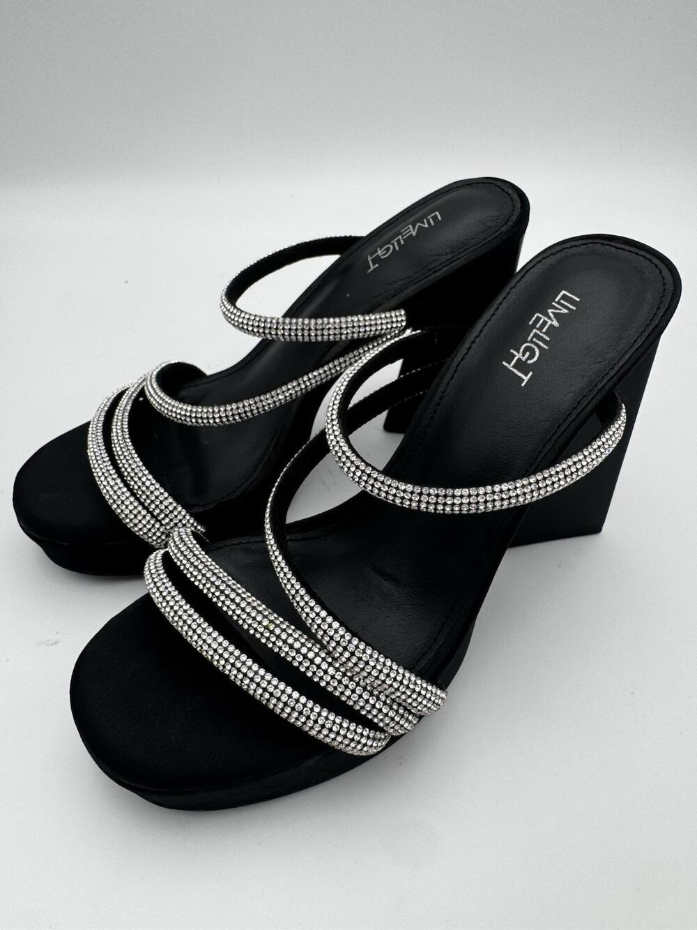 Limelight Women’s Black Rhinestone Platform Wedge Sandals Size 6